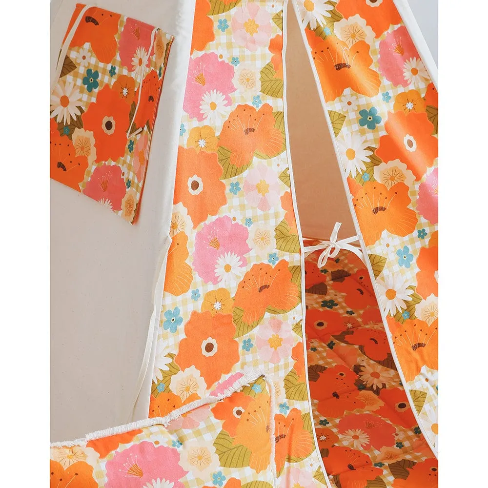 Picnic With Flowers Teepee And Mat Set - Beige, Orange & Green