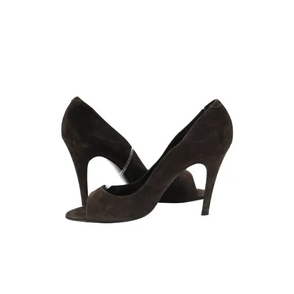 Pierre Hardy Womens Open Toe Pumps Size US9.5 EU39.5 Brown Suede 100mm Heels