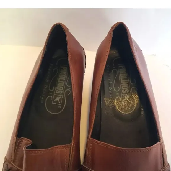 Pikolinos Brown Leather Square Toe Slip On Pump Heels EUR 49 US 8.5