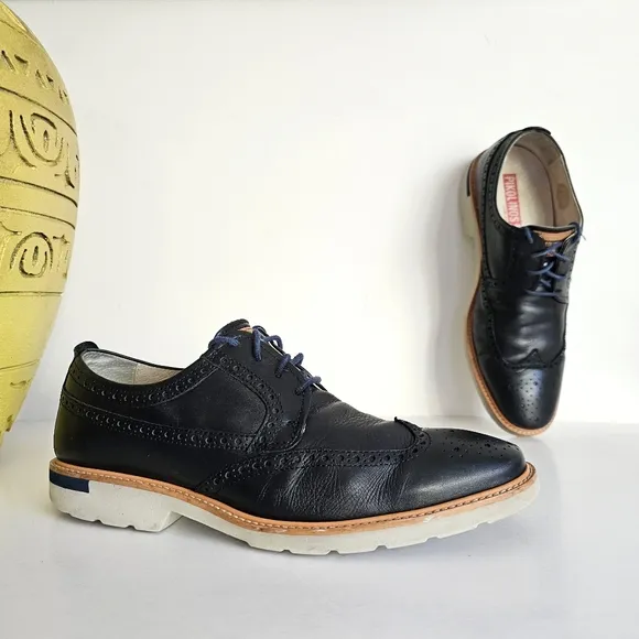 Pikolinos Genuine Leather Men's Salou Oxfords, Black, Made in Spain Size 8M