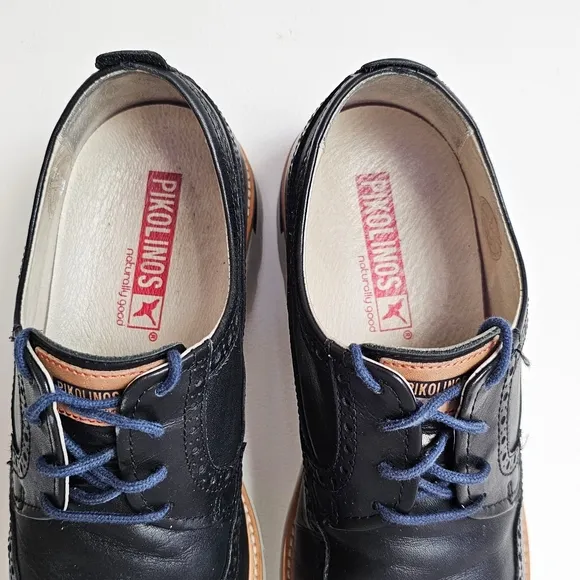 Pikolinos Genuine Leather Men's Salou Oxfords, Black, Made in Spain Size 8M