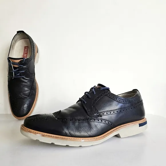 Pikolinos Genuine Leather Men's Salou Oxfords, Black, Made in Spain Size 8M