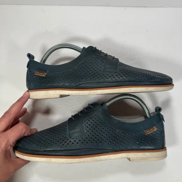 Pikolinos Santorini Dark Teal Green Perforated Leather Oxfords Women Size 10