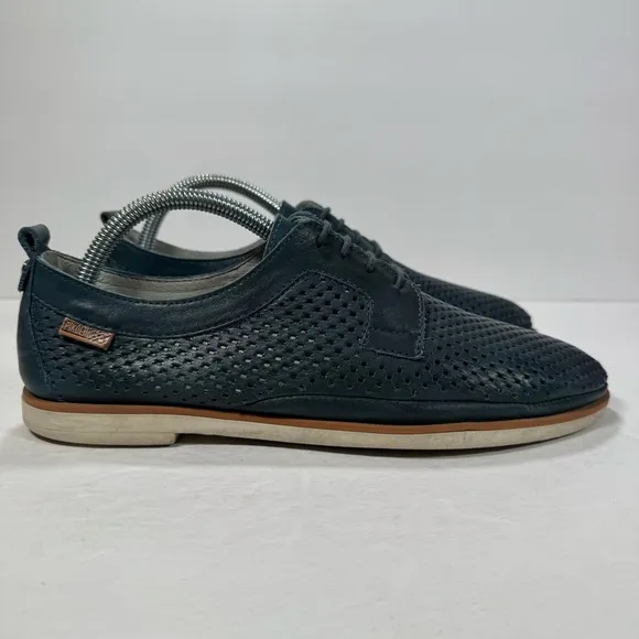 Pikolinos Santorini Dark Teal Green Perforated Leather Oxfords Women Size 10