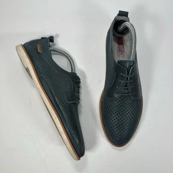 Pikolinos Santorini Dark Teal Green Perforated Leather Oxfords Women Size 10
