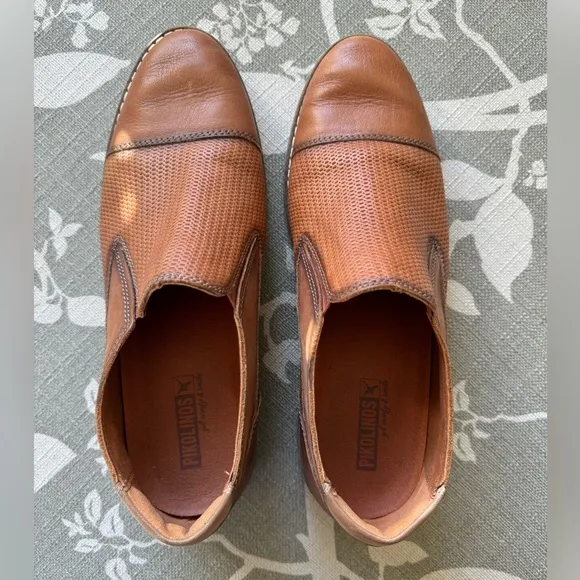 Pikolinos Slip-On Leather Oxfords, Brandy, Size 41, (Size 8)