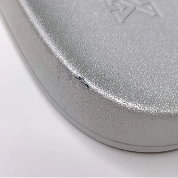 PINK Victoria Secret Silver Single Padded Strap Slides With White Logo Dog