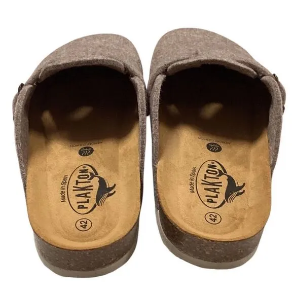 Plakton Clogs Women 11 42 Beige Blogg Felted Wool Cork Slip On Soft Footbed NEW