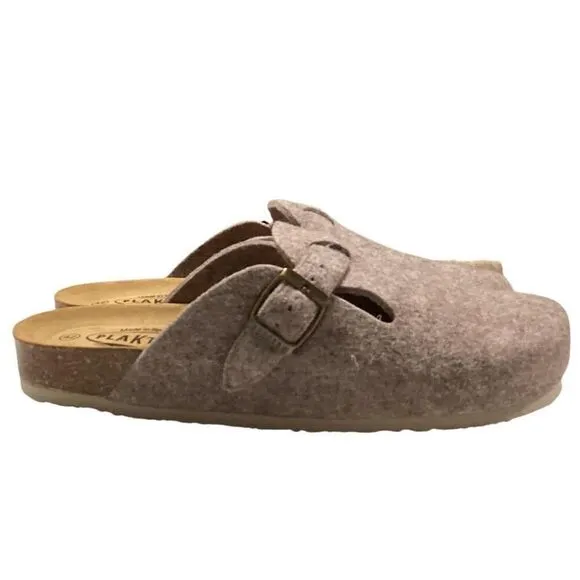 Plakton Clogs Women 11 42 Beige Blogg Felted Wool Cork Slip On Soft Footbed NEW