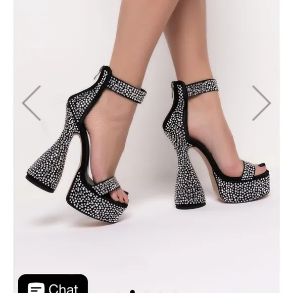 Platform sculptural chunky block heels rhinestone crystals!