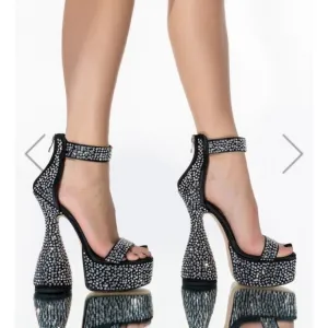 Platform sculptural chunky block heels rhinestone crystals!