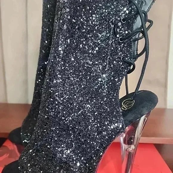 Pleaser DORE- EXOTIC Glitter Peep toe 7&quot; heels. Brand New in Box