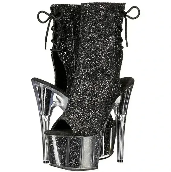 Pleaser DORE- EXOTIC Glitter Peep toe 7&quot; heels. Brand New in Box