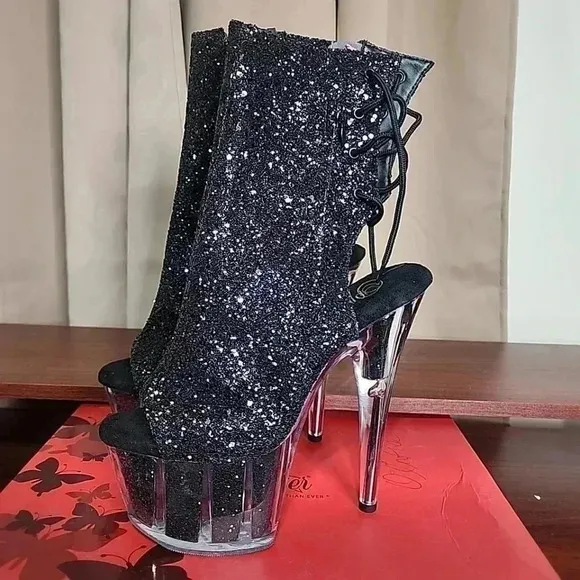 Pleaser DORE- EXOTIC Glitter Peep toe 7&quot; heels. Brand New in Box