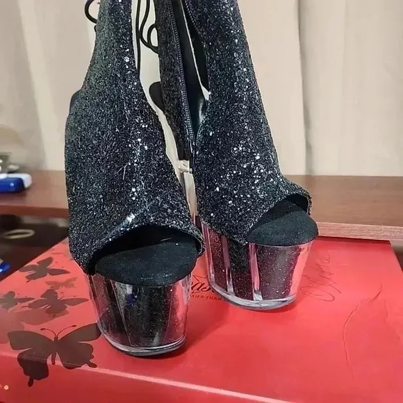 Pleaser DORE- EXOTIC Glitter Peep toe 7&quot; heels. Brand New in Box