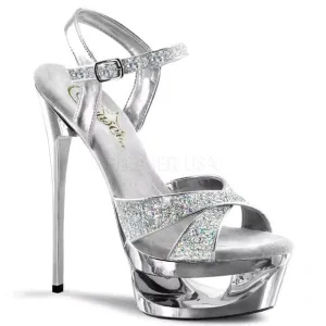 Pleaser Silver Glitter Platform heels Pageant Prom Bridal Wedding Strap Heels 9