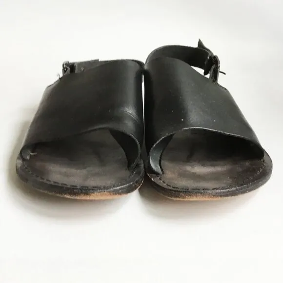Poetry London Black Leather Open Toe Mule Slingback Sandals Slides