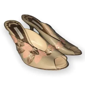 Pollini Hand Crafted Italian Leather Heels Open Toe Size 39 Floral