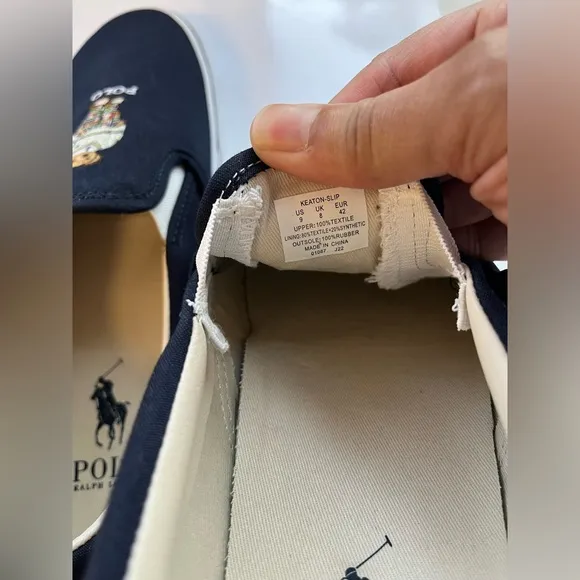 Polo Ralph Lauren Blue Canvas Keaton Slip On Bear Sneakers Sz. 9 NWOB