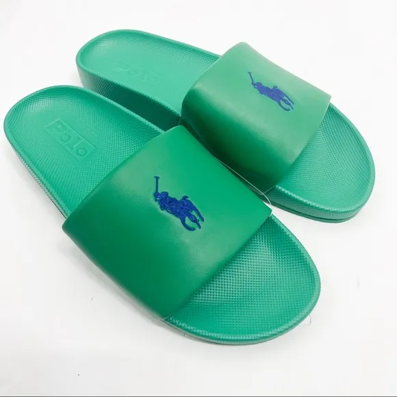 Polo Ralph Lauren Cayson Pony Slides Sandals Billiard Green