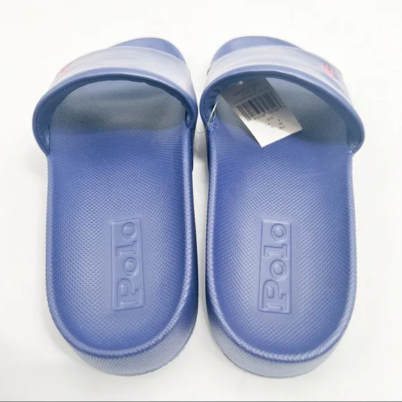 Polo Ralph Lauren CAYSON SOLID NAVY BLUE w/ Red Pony Slide Sandals