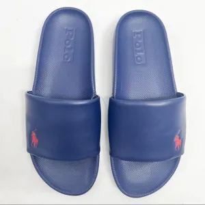 Polo Ralph Lauren CAYSON SOLID NAVY BLUE w/ Red Pony Slide Sandals