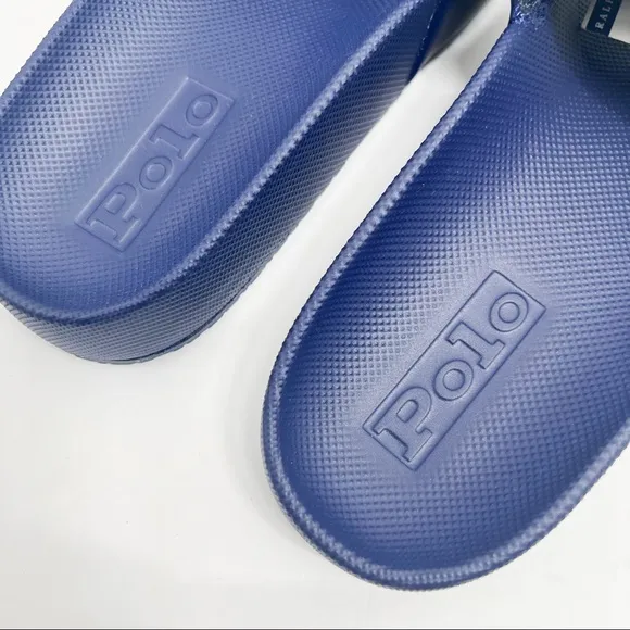 Polo Ralph Lauren CAYSON SOLID NAVY BLUE w/ Red Pony Slide Sandals