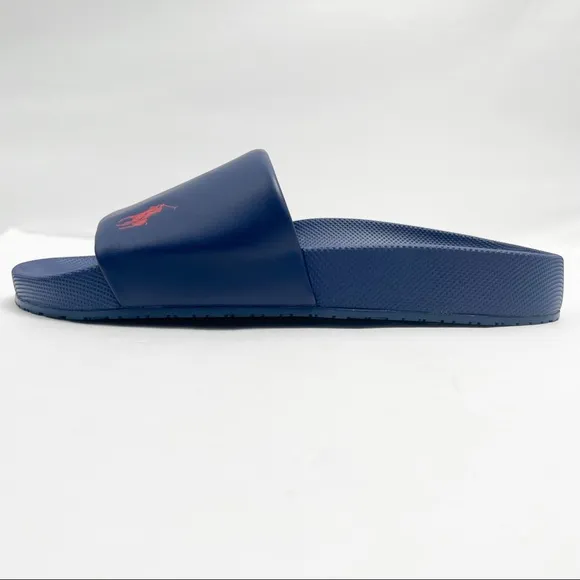 Polo Ralph Lauren CAYSON SOLID NAVY BLUE w/ Red Pony Slide Sandals