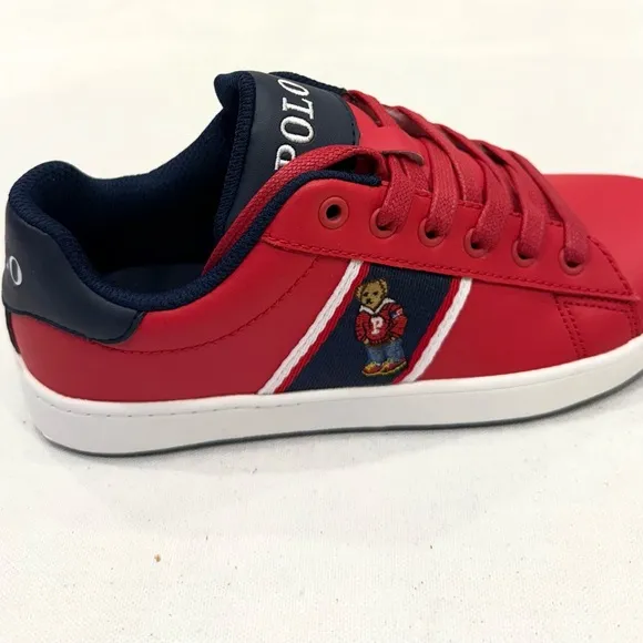POLO RALPH LAUREN QUILTON BEAR JUNIOR BOY KIDS SHOES COLOR RED/ NAVY/ WHITE