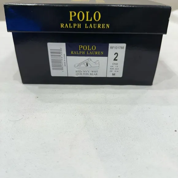 POLO RALPH LAUREN QUILTON BEAR JUNIOR BOY KIDS SHOES COLOR RED/ NAVY/ WHITE