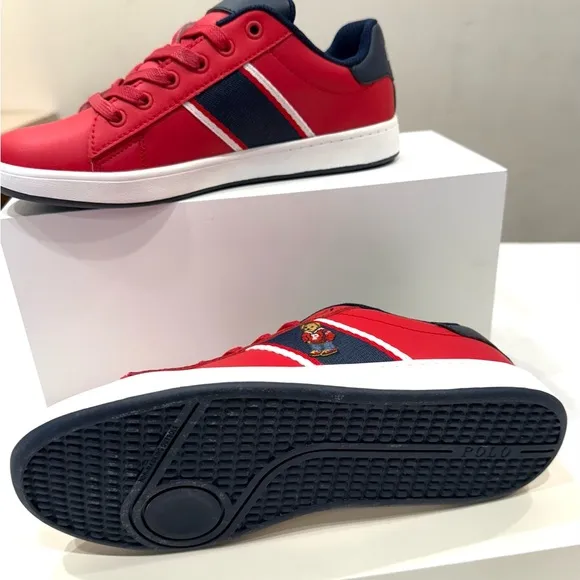 POLO RALPH LAUREN QUILTON BEAR JUNIOR BOY KIDS SHOES COLOR RED/ NAVY/ WHITE
