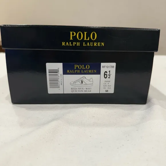 POLO RALPH LAUREN QUILTON BEAR JUNIOR BOY KIDS SHOES COLOR RED/ NAVY/ WHITE