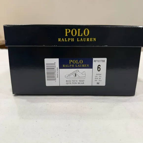 POLO RALPH LAUREN QUILTON BEAR JUNIOR BOY KIDS SHOES COLOR RED/ NAVY/ WHITE