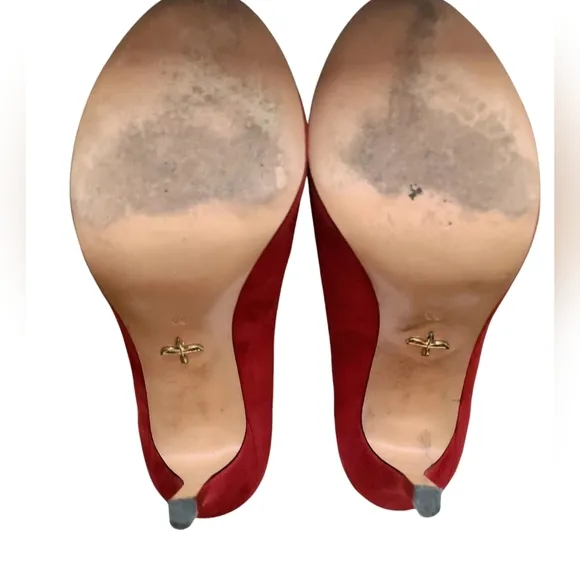 Pour La Victoire &quot; Vive&quot; Red Kid Suede Open-Toe Booties