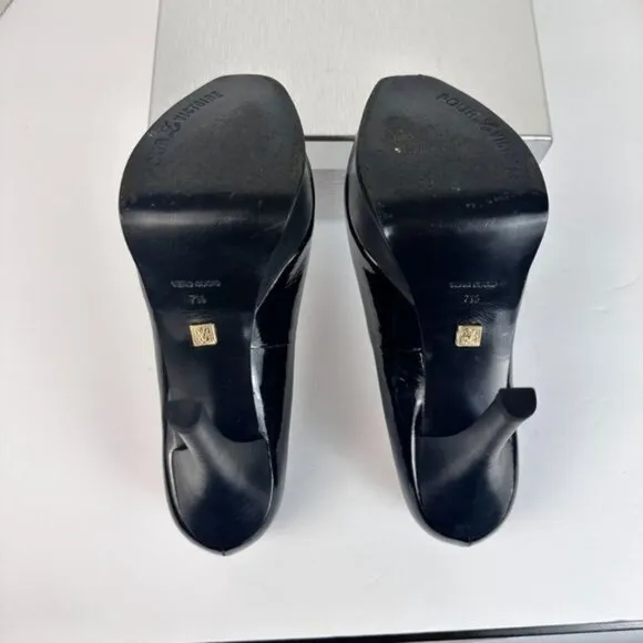 Pour La Victoire Black Patent Leather Open Toe Platform High Heel Pumps Size 7.5