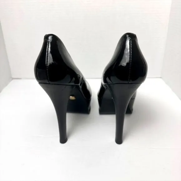 Pour La Victoire Black Patent Leather Open Toe Platform High Heel Pumps Size 7.5