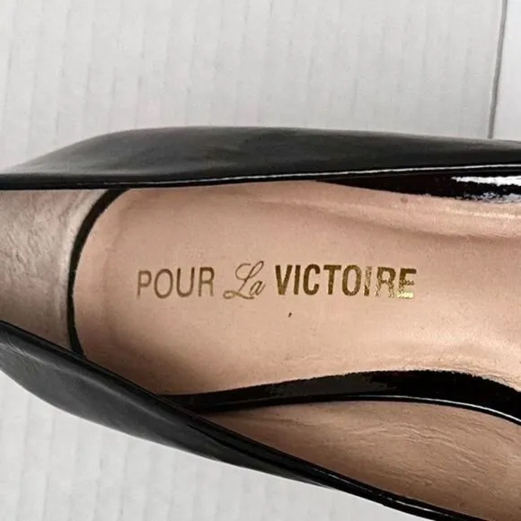 Pour La Victoire Black Patent Leather Open Toe Platform High Heel Pumps Size 7.5