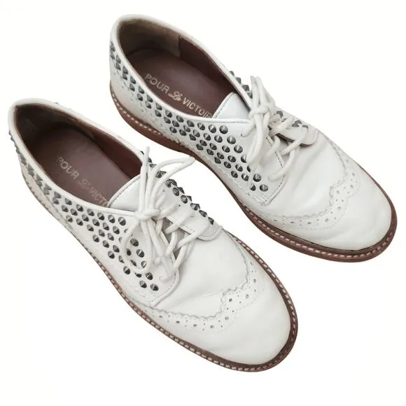 POUR LA VICTOIRE Mayah lace up oxfords wingtips white leather brogues shoes 7.5