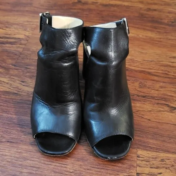 Prada Black Leather Open Toe Chunky Heels Size 37
