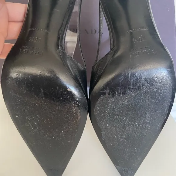 Prada Black Pointed Heels With Open Sides 38.5 Gorgeous.  Classic. Pointed toe.