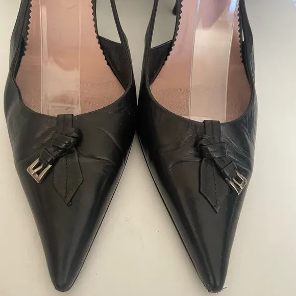 Prada Black Pointed Heels With Open Sides 38.5 Gorgeous.  Classic. Pointed toe.