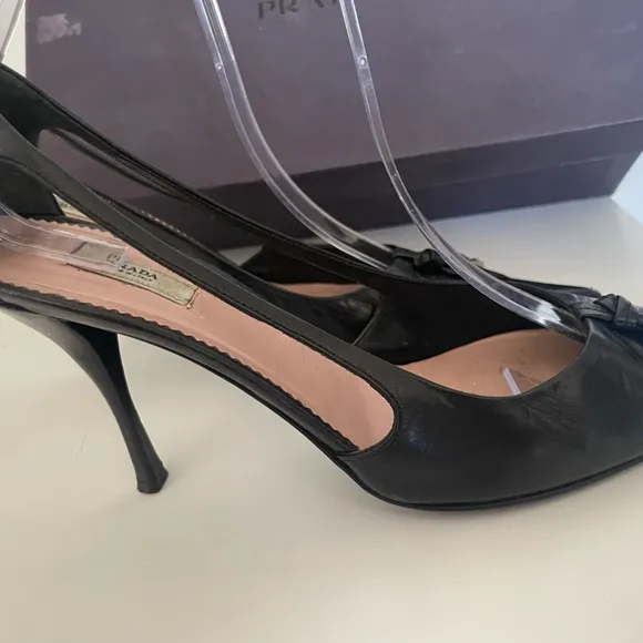Prada Black Pointed Heels With Open Sides 38.5 Gorgeous.  Classic. Pointed toe.