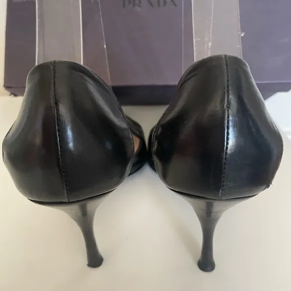 Prada Black Pointed Heels With Open Sides 38.5 Gorgeous.  Classic. Pointed toe.