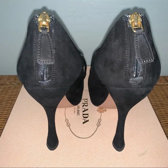 Prada Black Suede Oxfords Lace Up Platform Pumps Sz 37.5