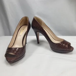 Prada Brown Open Toe Pumps Heels Size 37.5 US 7.5