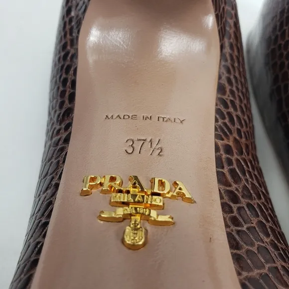 Prada Brown Open Toe Pumps Heels Size 37.5 US 7.5