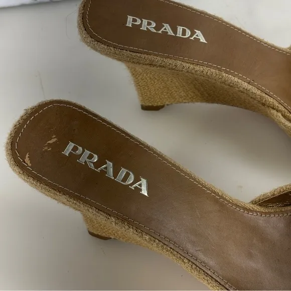 Prada Heels Womens 36.5  Open Toe Strap Wedge Brown purple beads  italy