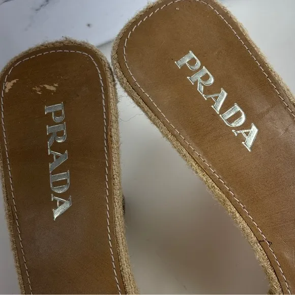 Prada Heels Womens 36.5  Open Toe Strap Wedge Brown purple beads  italy