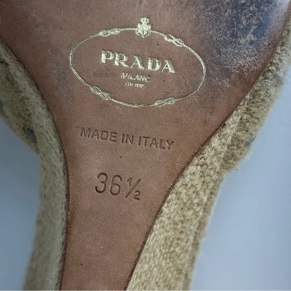 Prada Heels Womens 36.5  Open Toe Strap Wedge Brown purple beads  italy