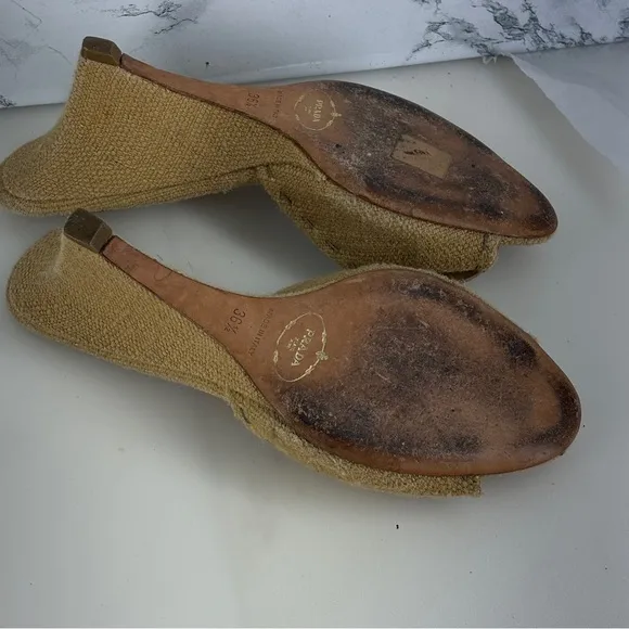 Prada Heels Womens 36.5  Open Toe Strap Wedge Brown purple beads  italy